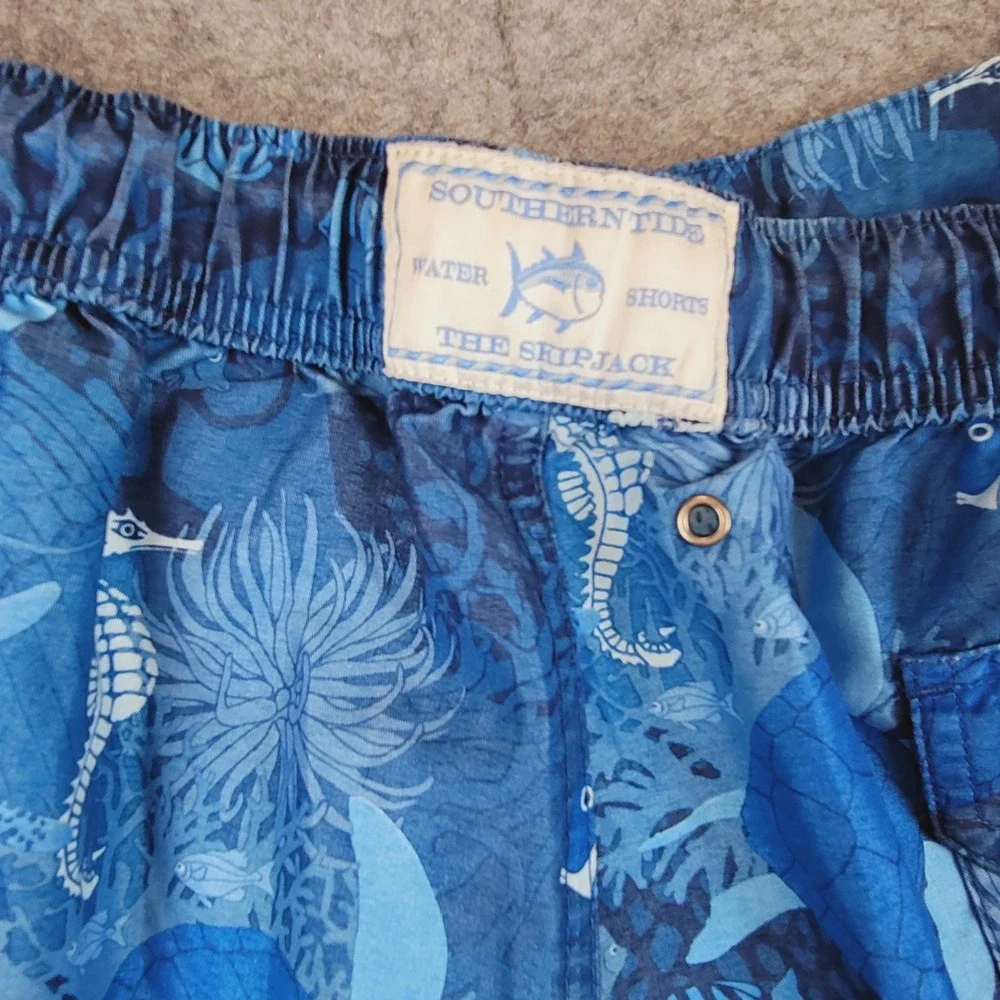 Southern Tide Skipjack Water Shorts‎ Mens Large Blue Sea Life Turtle Swim Trunks